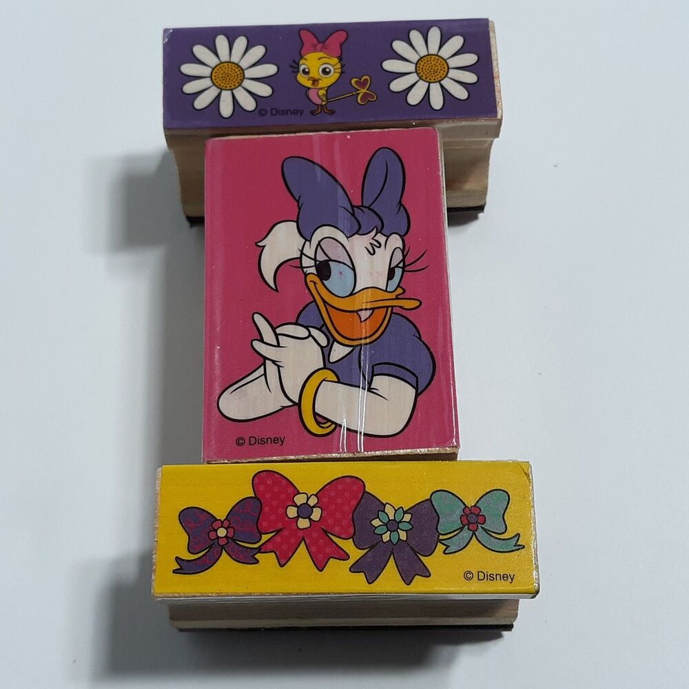 Lot of 3 Disney Rubber Stamps Daisy Duck Flower Ribbbons Bows Animals Crafting
